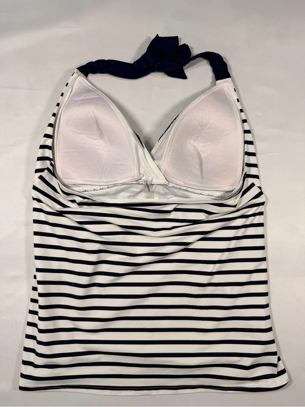 Lands’ End Striped Halter Tankini Swimsuit Top Navy White Size 14